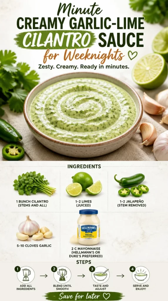 Creamy garlic-lime cilantro sauce for weeknight meal prep