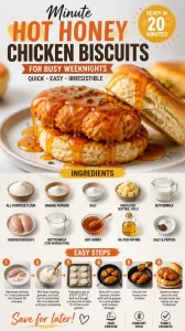 Delicious hot honey chicken biscuits served on a plate for a quick meal