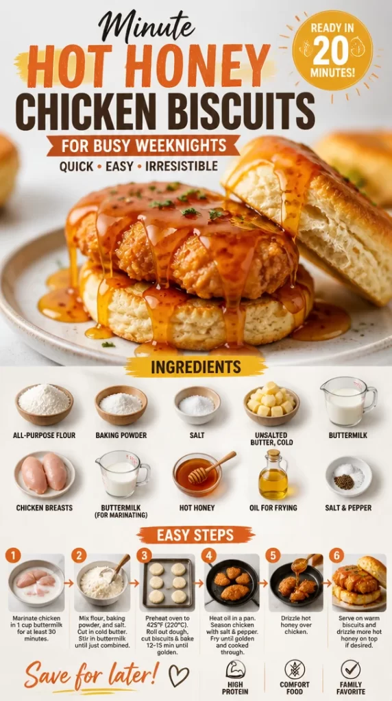 Delicious hot honey chicken biscuits served on a plate for a quick meal