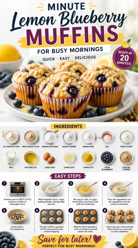 Delicious lemon blueberry muffins baked for busy mornings