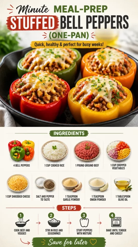 One-pan meal prep stuffed bell peppers ready to serve