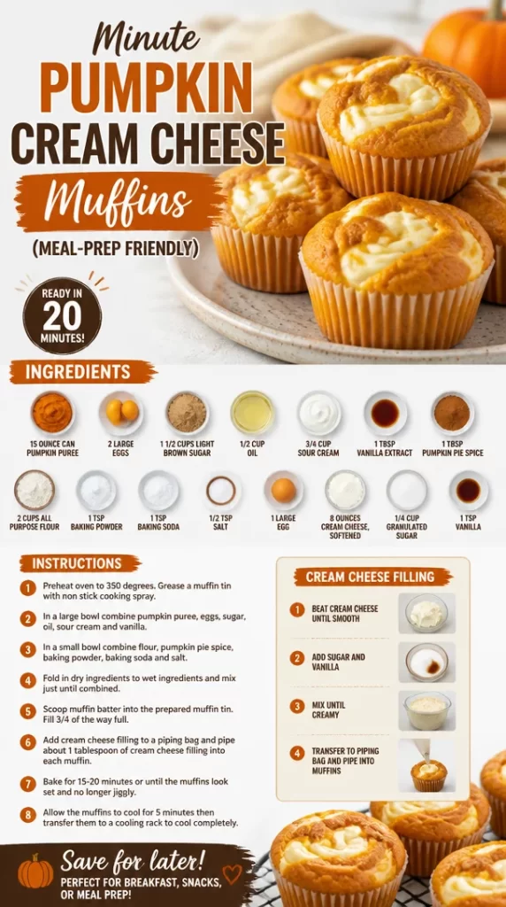 Freshly baked pumpkin cream cheese muffins on a cooling rack