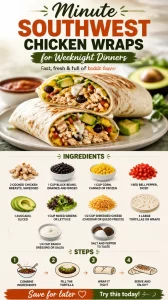 Delicious Southwest Chicken Wraps served on a plate for easy weeknight dinner
