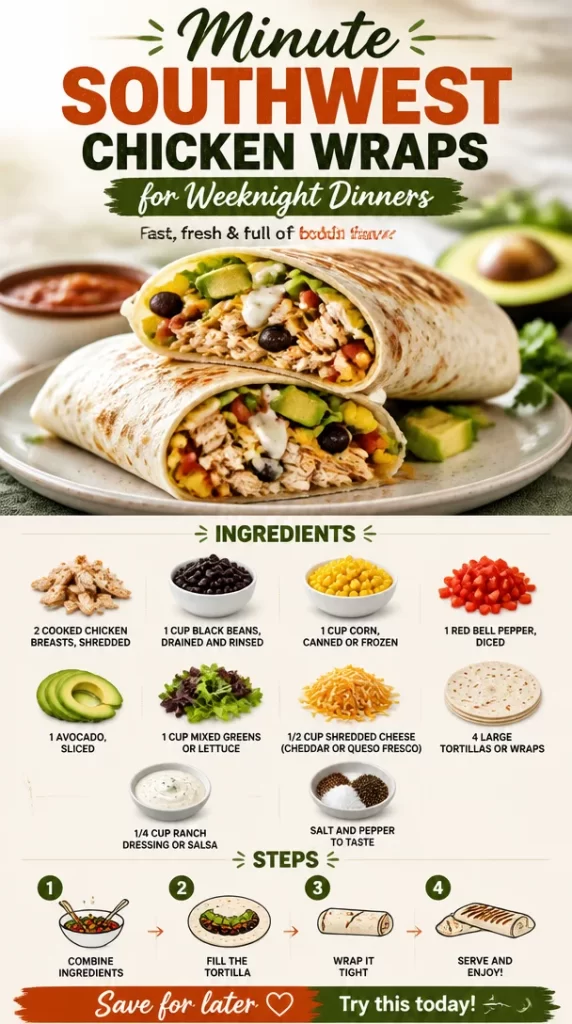 Delicious Southwest Chicken Wraps served on a plate for easy weeknight dinner
