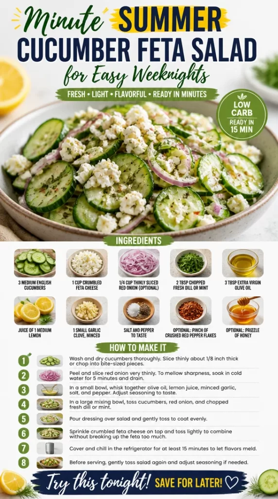 Fresh cucumber feta salad in a bowl, perfect for summer meals.