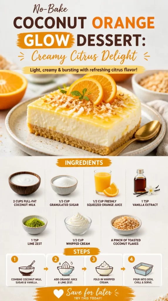 No-Bake Coconut Orange Glow Dessert with creamy citrus layers
