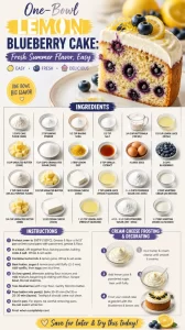 Delicious one-bowl lemon blueberry cake with fresh blueberries and lemon zest