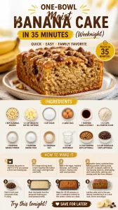 Delicious one-bowl moist banana cake served with slices on a plate