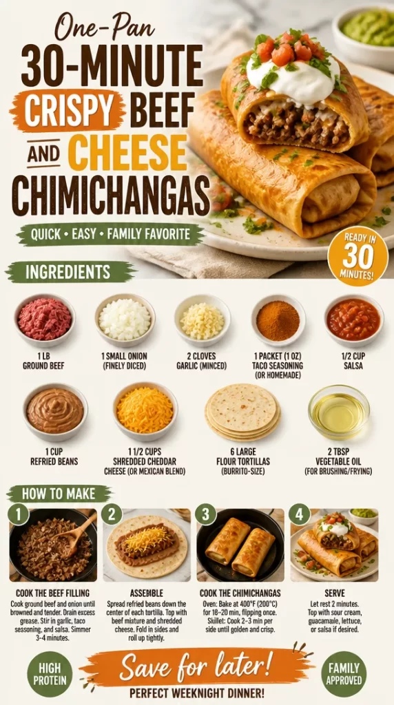 Crispy beef and cheese chimichangas served in a skillet