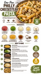 Delicious one-pan Philly Cheesesteak Pasta served in a bowl
