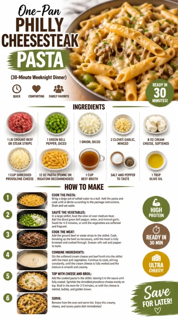 Delicious one-pan Philly Cheesesteak Pasta served in a bowl