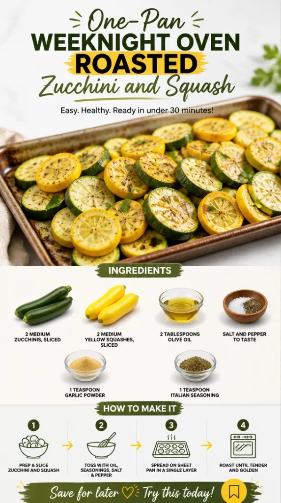 One-pan oven roasted zucchini and squash dish for easy weeknight meal