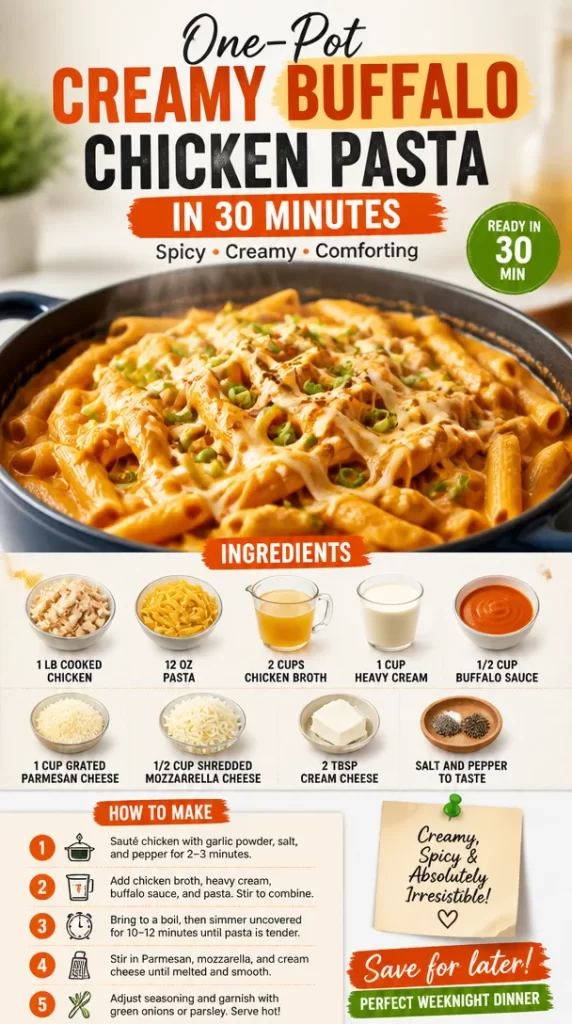 One-Pot Creamy Buffalo Chicken Pasta served in a bowl