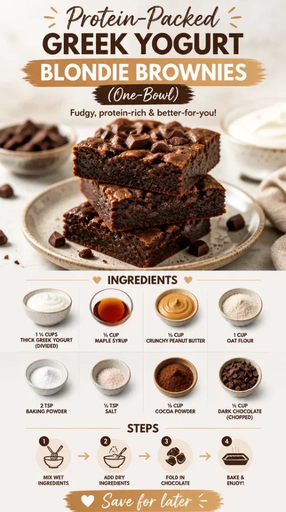 Protein-packed Greek yogurt blondie brownies in a one-bowl recipe