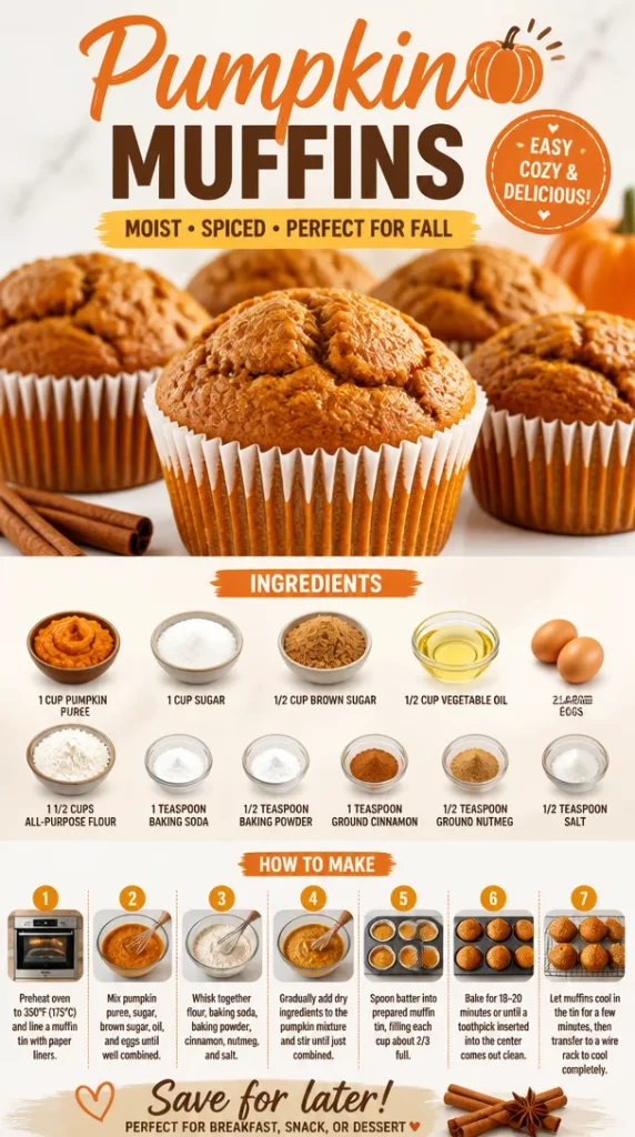Freshly baked pumpkin muffins with spices and pumpkin seeds