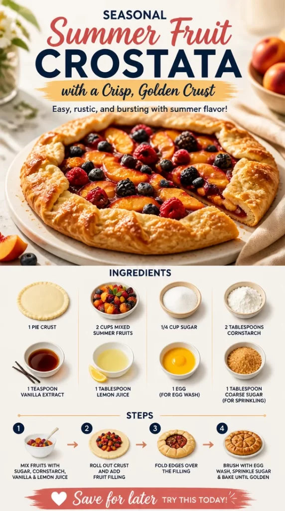 Delicious summer fruit crostata with a crisp golden crust and fresh seasonal fruits