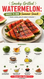 Smoky grilled watermelon served as a summer snack on a plate