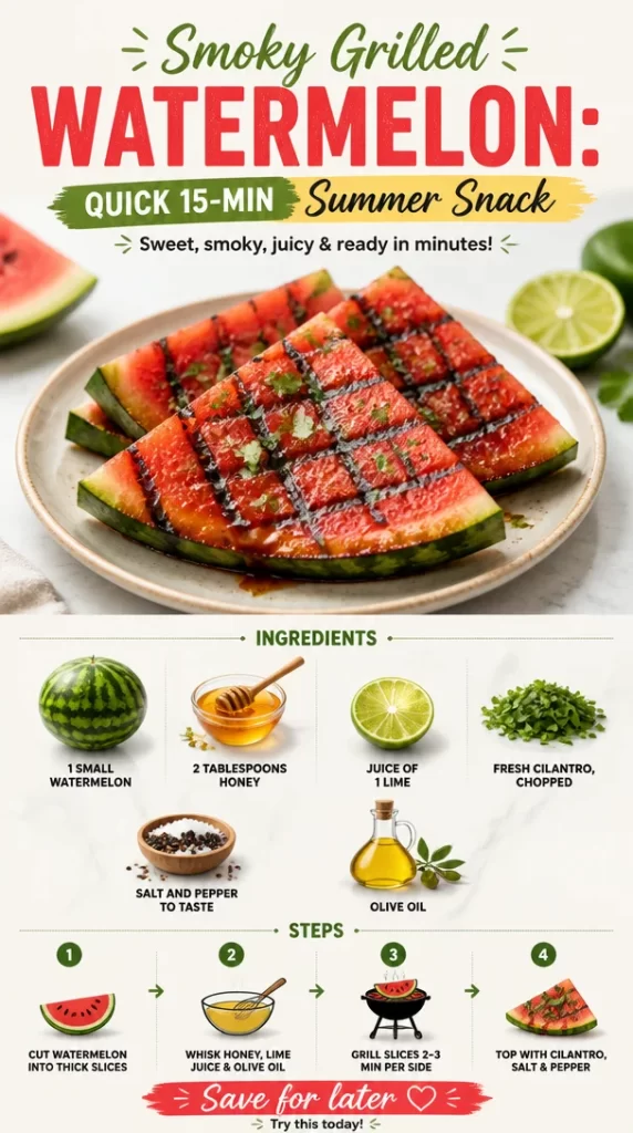 Smoky grilled watermelon served as a summer snack on a plate