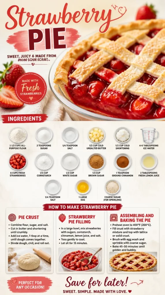 Freshly baked strawberry pie with vibrant strawberries on top
