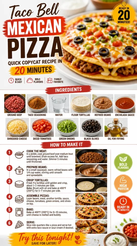 Delicious Taco Bell Mexican Pizza copycat recipe ready in 20 minutes
