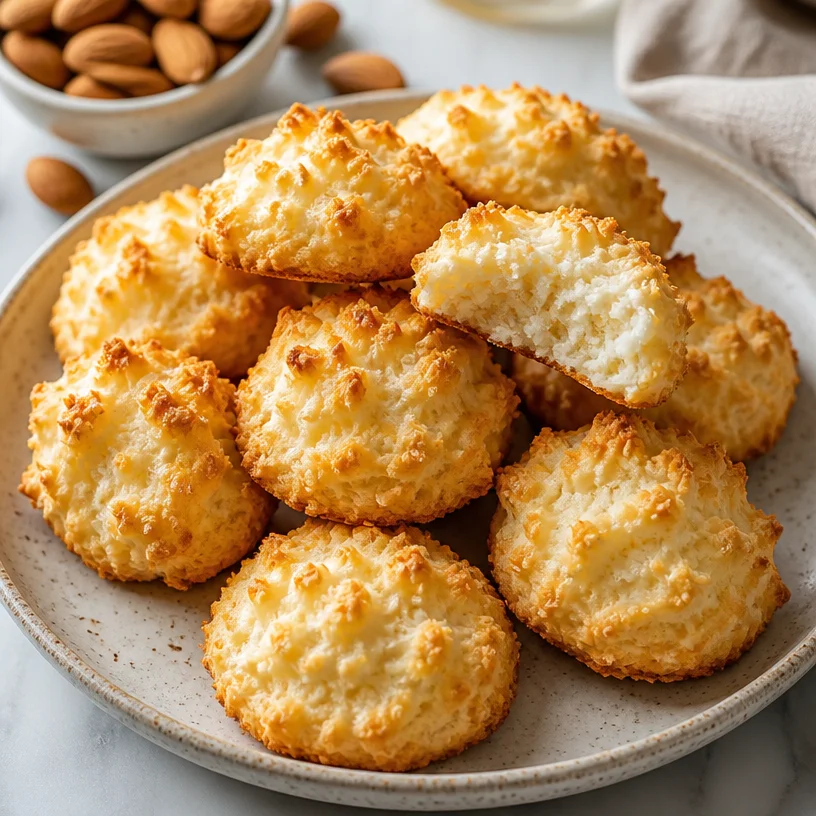 Plate of beginner-friendly almond cloud cookies baked in 15 minutes