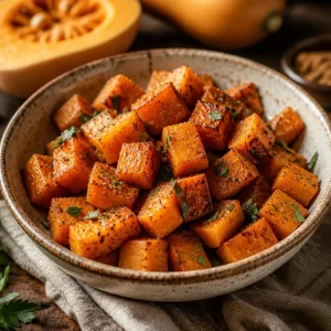 Brown sugar roasted butternut squash, a delicious fall dish.