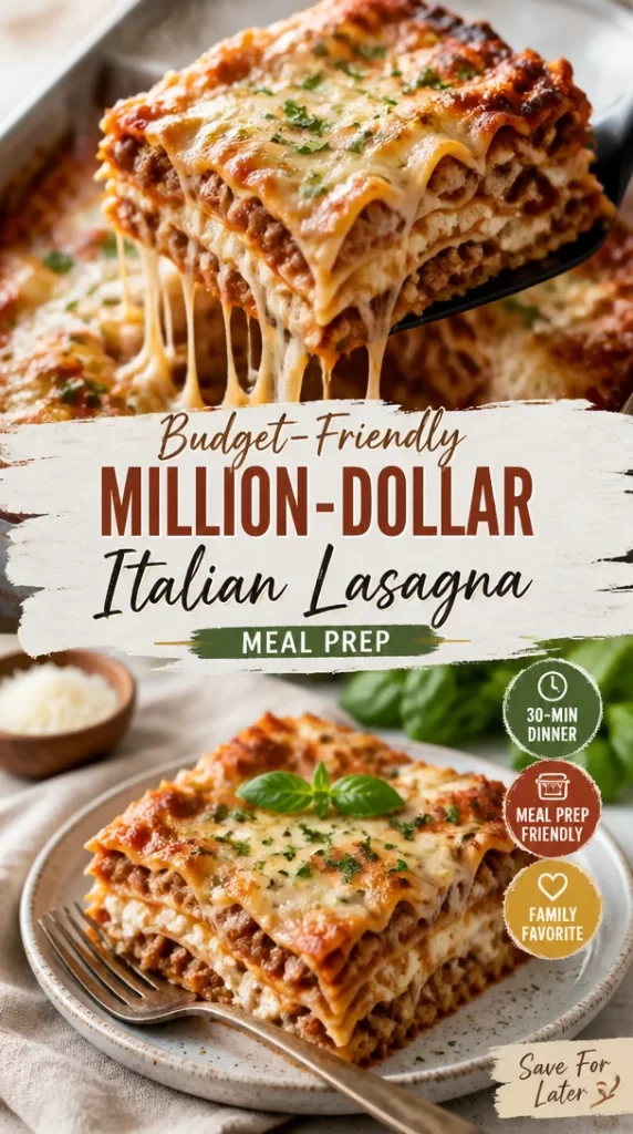 Delicious budget-friendly million-dollar Italian lasagna ready for meal prep