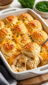 Delicious Chicken Bubble Biscuit Bake Casserole served in a baking dish.