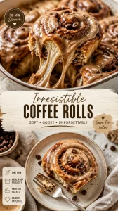 Freshly baked coffee rolls with a golden crust and rich filling