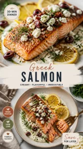 Plate of Greek Salmon with Mediterranean herbs and spices