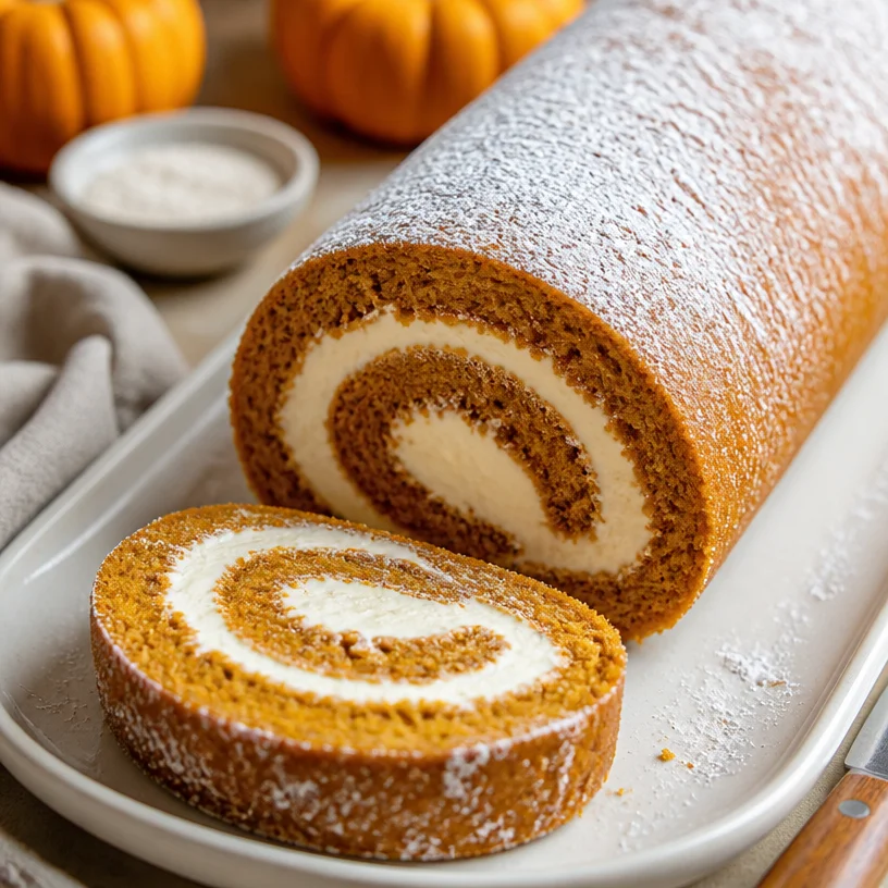 Delicious Pumpkin Roll filled with Cream Cheese, a festive autumn dessert