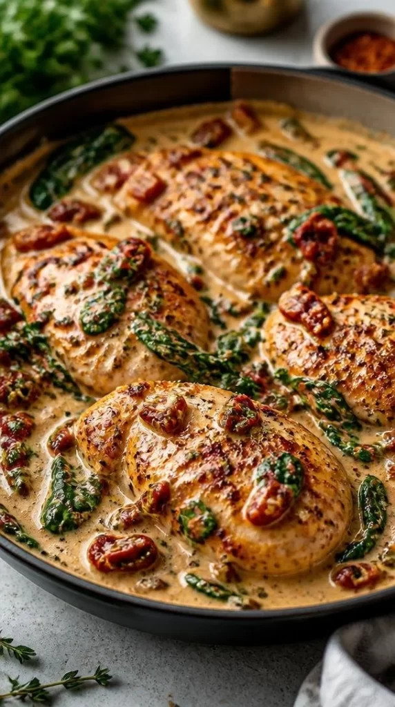 Delicious Marry Me Chicken served with creamy sauce and garnished herbs.