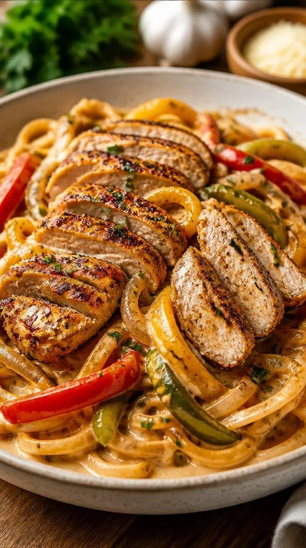 Creamy Cajun Chicken Pasta served in a bowl, garnished with parsley