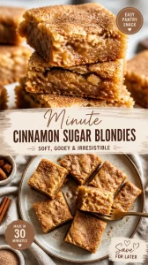 Delicious Minute Cinnamon Sugar Blondies served on a plate