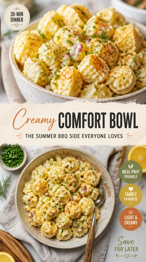 Creamy American potato salad served at a summer BBQ gathering.