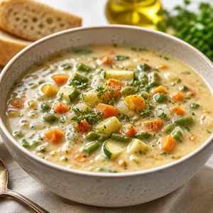 Bowl of creamy vegetable soup for a quick weeknight dinner