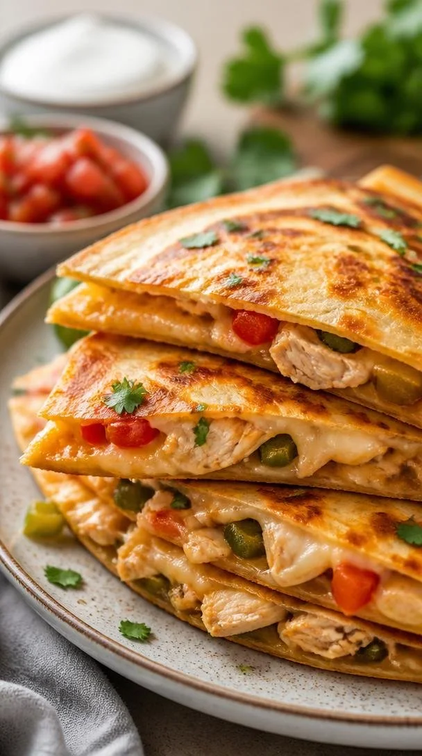 Minute crispy chicken quesadillas ready for a quick meal