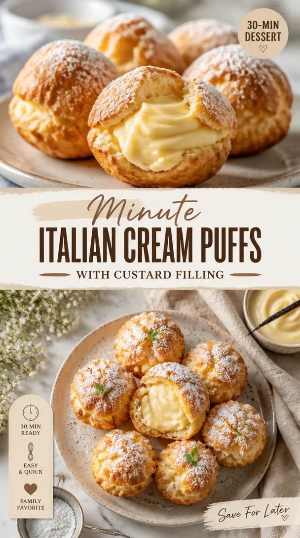 Delicious Italian cream puffs filled with creamy custard on a plate