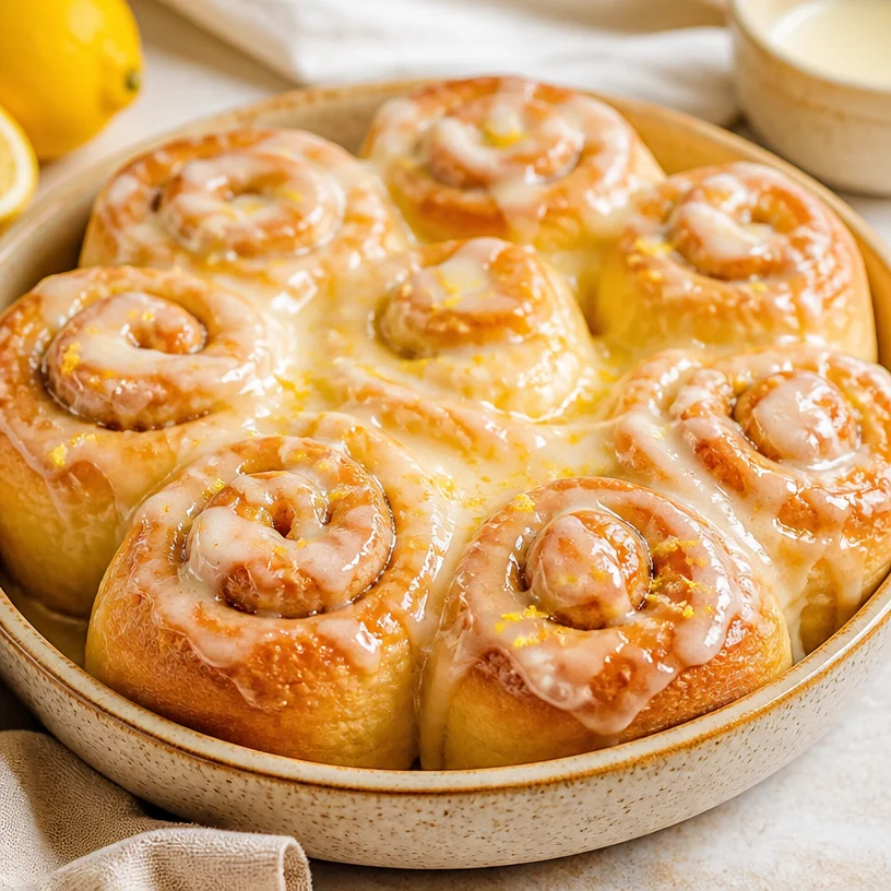 Delicious minute lemon rolls topped with gooey sticky citrus glaze