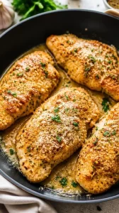 One-Pan Chicken Romano served on a plate with a garnish, ready for dinner.