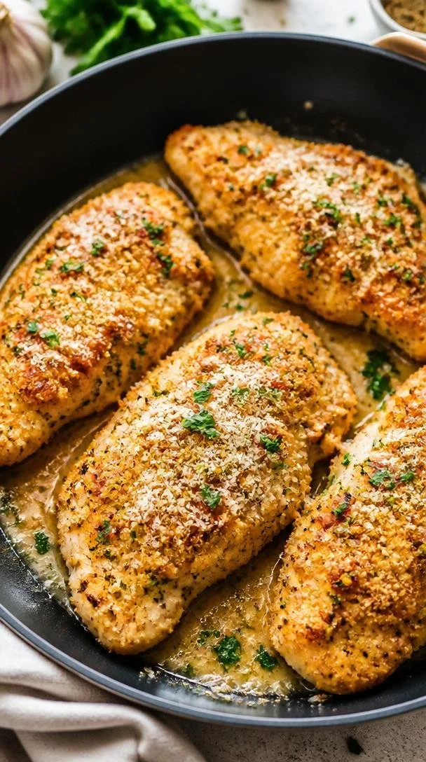 One-Pan Chicken Romano served on a plate with a garnish, ready for dinner.