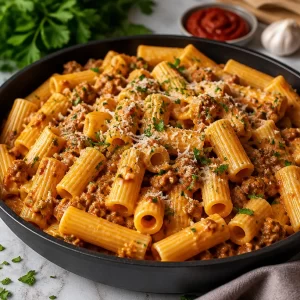 Delicious one-pan creamy chorizo pasta served in a bowl