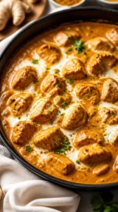 Creamy Pumpkin Butter Chicken served in a skillet for fall weeknight meals