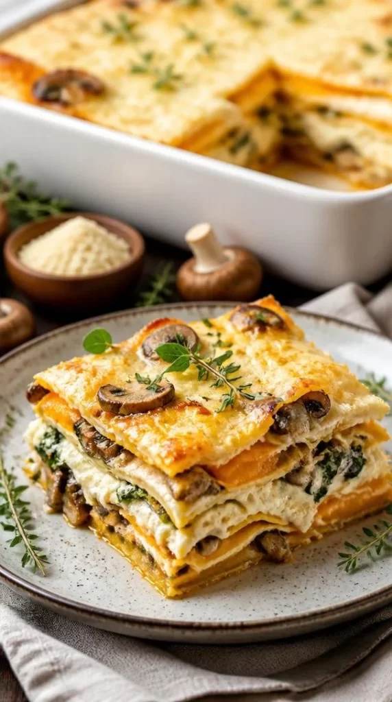 Delicious pumpkin lasagna layered with rich cheese and savory spices