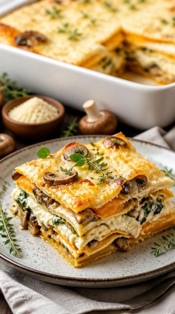 Delicious pumpkin lasagna layered with rich cheese and savory spices