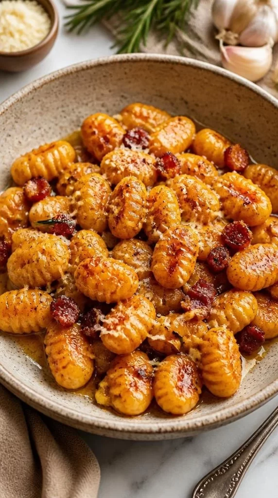 Easy 15-minute sweet potato gnocchi with five ingredients on a plate
