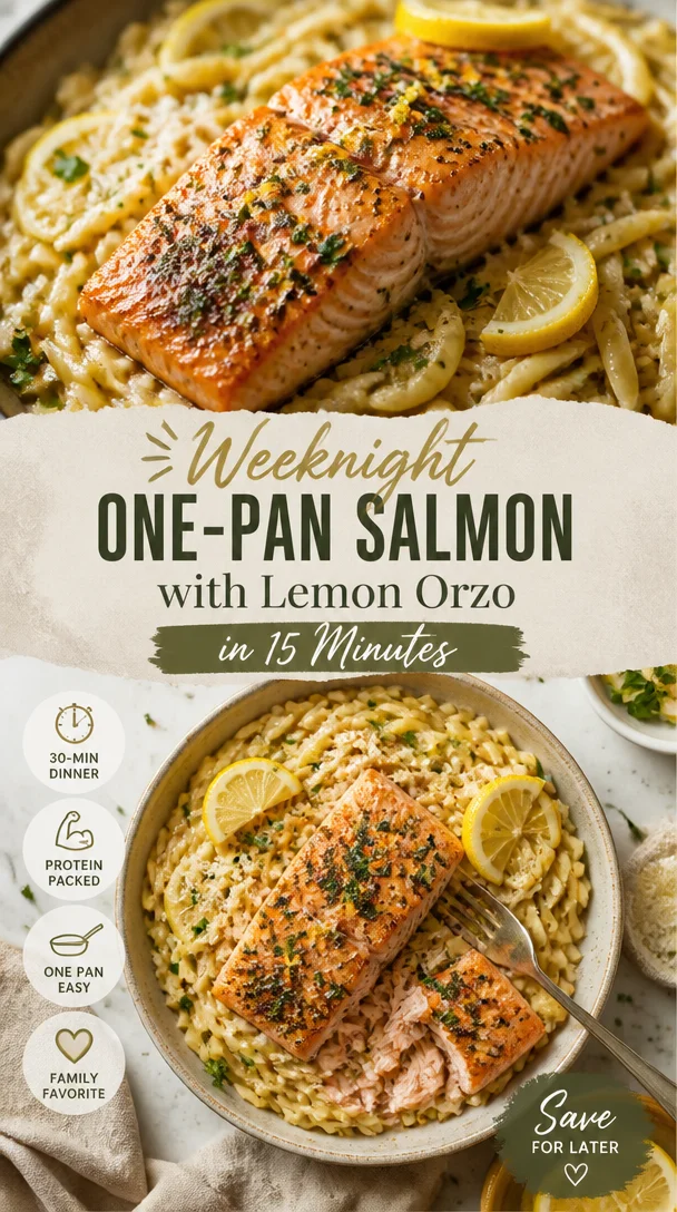 One-pan salmon with lemon orzo ready to serve in 15 minutes