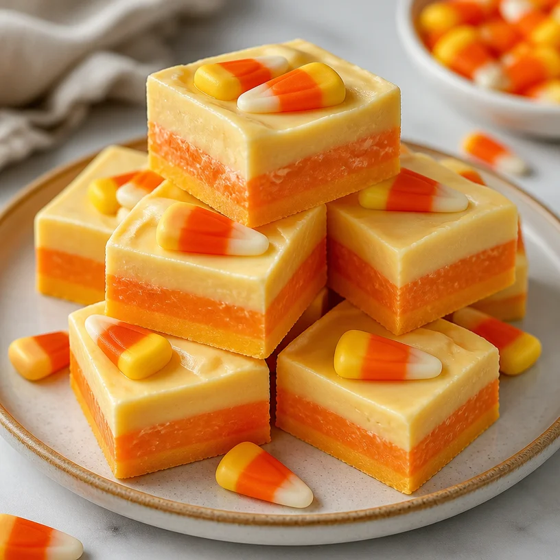 Delicious Halloween candy corn fudge made with 4 simple ingredients.