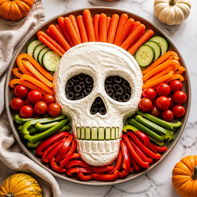 Halloween Skull Veggie Tray for spooky party platter