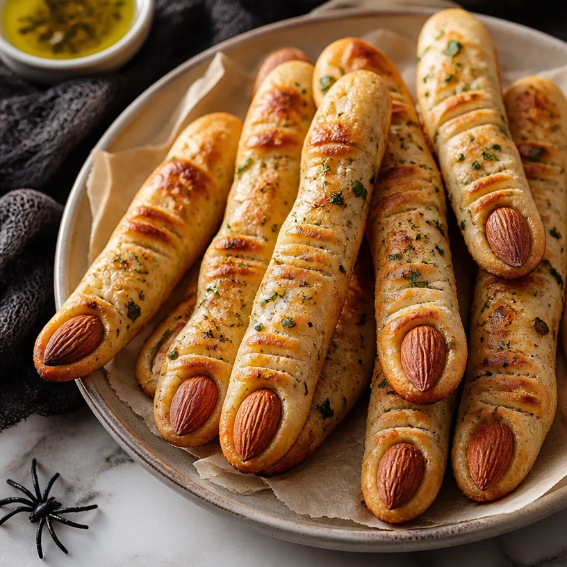 Halloween witch finger breadsticks, creepy appetizer for Halloween party